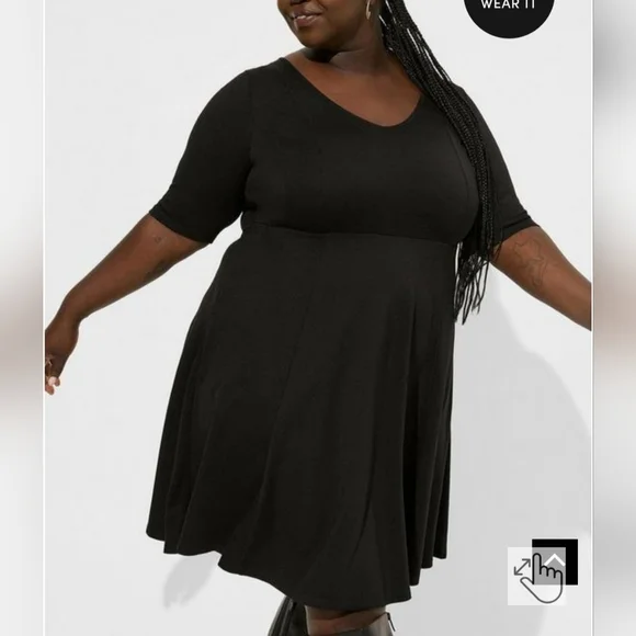 torrid Black V‑Neck Fit & Flare Mini Dress - Picture 2 of 3